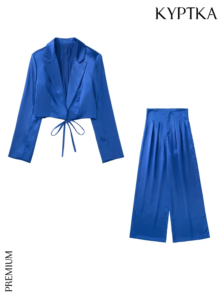 KYPTKA Women Fashion Suits Front Tied Cropped Satin Blazer And High Waist Wide Leg Pants Females Two Pieces Sets Mujer
KYPTKA Women Fashion Suits Front Tied Cropped Satin Blazer And High Waist Wide Leg Pants Females Two Pieces Sets Mujer