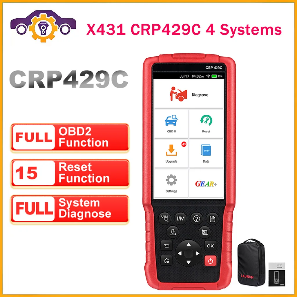Считыватель кодов LAUNCH X431 CRP429C OBD2, сканер для 4 систем диагностики, 15 сбросов, автомобильные инструменты, бесплатные обновления, CRP129E CRP123 CRP123X
Считыватель кодов LAUNCH X431 CRP429C OBD2, сканер для 4 систем диагностики, 15 сбросов, автомобильные инструменты, бесплатные обновления, CRP129E CRP123 CRP123X