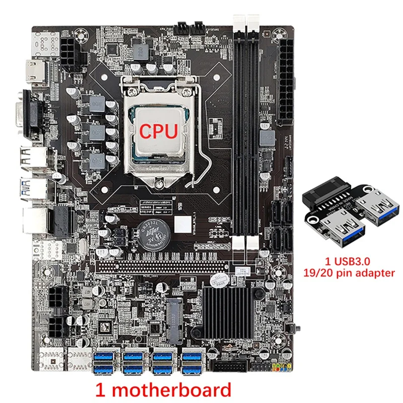 B75 8 Card Mining Motherboard+CPU+USB3.0 19/20Pin Adapter 8 USB3.0 GPU Slot LGA1155 2X DDR3 RAM Slot SATA3.0 For BTC/ETH
B75 8 Card Mining Motherboard+CPU+USB3.0 19/20Pin Adapter 8 USB3.0 GPU Slot LGA1155 2X DDR3 RAM Slot SATA3.0 For BTC/ETH