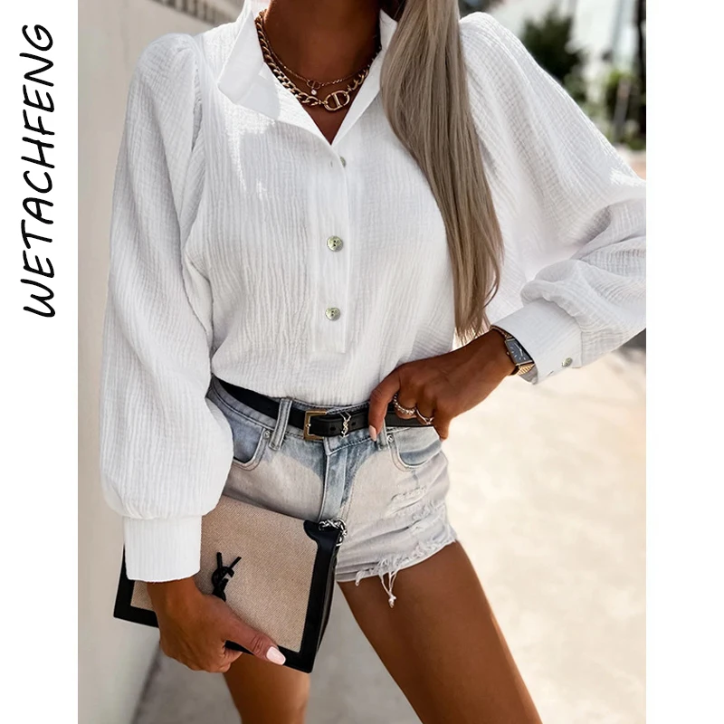 Women Tops Blouses 2022 Fashion White Lantern Long Sleeve Button Cotton Blouse Casual Elegent Chic Holiday Lady Tunic Clothes
Women Tops Blouses 2022 Fashion White Lantern Long Sleeve Button Cotton Blouse Casual Elegent Chic Holiday Lady Tunic Clothes