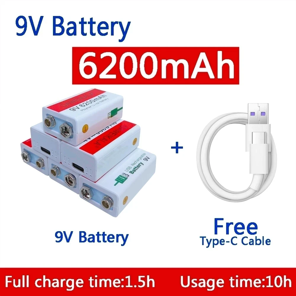 9V battery 6200mAh li-ion Rechargeable battery Type-C Battery 9V USB lithium for Multimeter Microphone Toy +USB charging cable
9V battery 6200mAh li-ion Rechargeable battery Type-C Battery 9V USB lithium for Multimeter Microphone Toy +USB charging cable