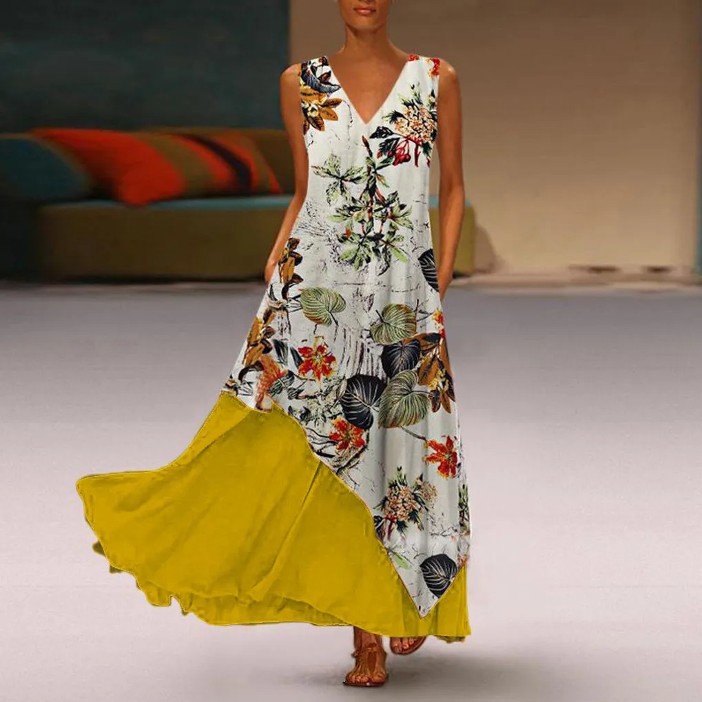 Size Sleeveless Floral Printed Neck Dress Splicing Vintage Women V Maxi Women's Dress Sundresses Short
Size Sleeveless Floral Printed Neck Dress Splicing Vintage Women V Maxi Women's Dress Sundresses Short