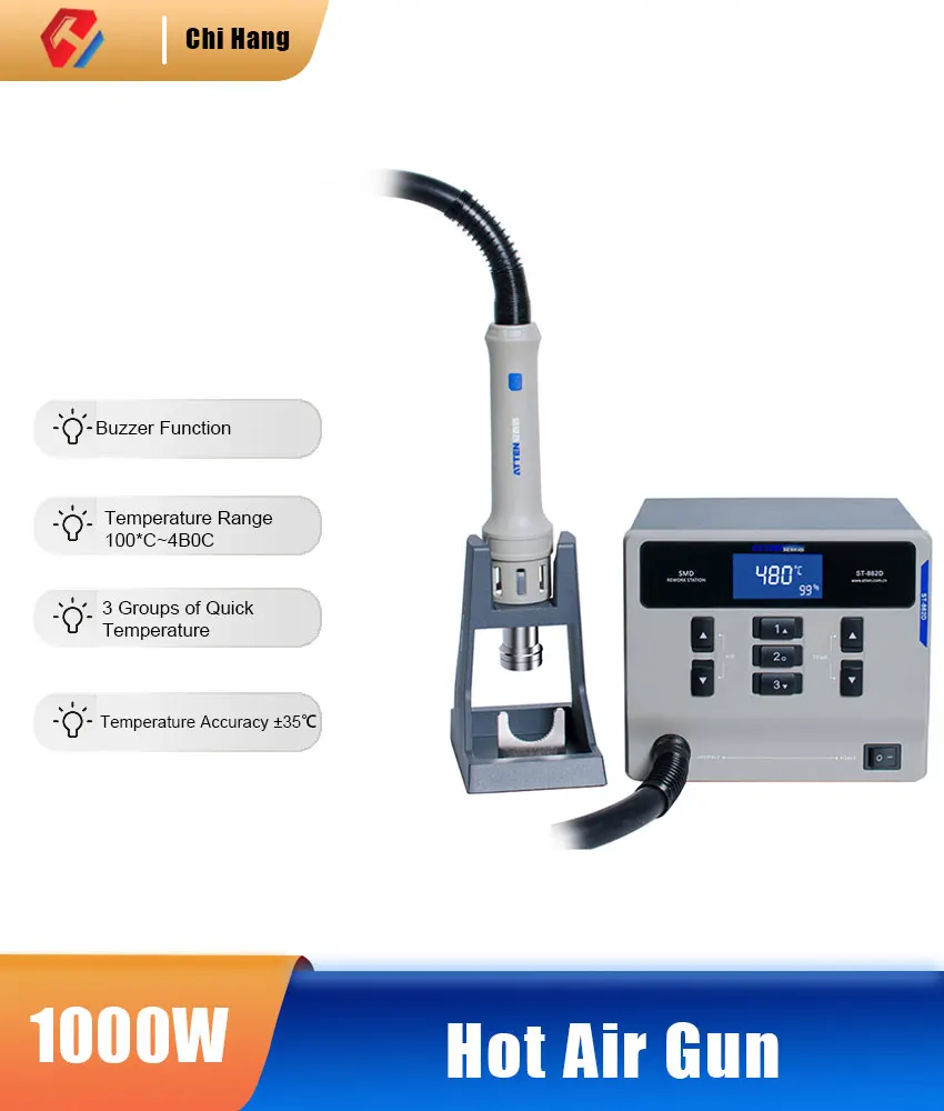 ST-862D Intelligent Digital Display Hot Air Gun 110V/220V/1000W Automatic Dormancy PCB Chip Repair And Desoldering Station
ST-862D Intelligent Digital Display Hot Air Gun 110V/220V/1000W Automatic Dormancy PCB Chip Repair And Desoldering Station