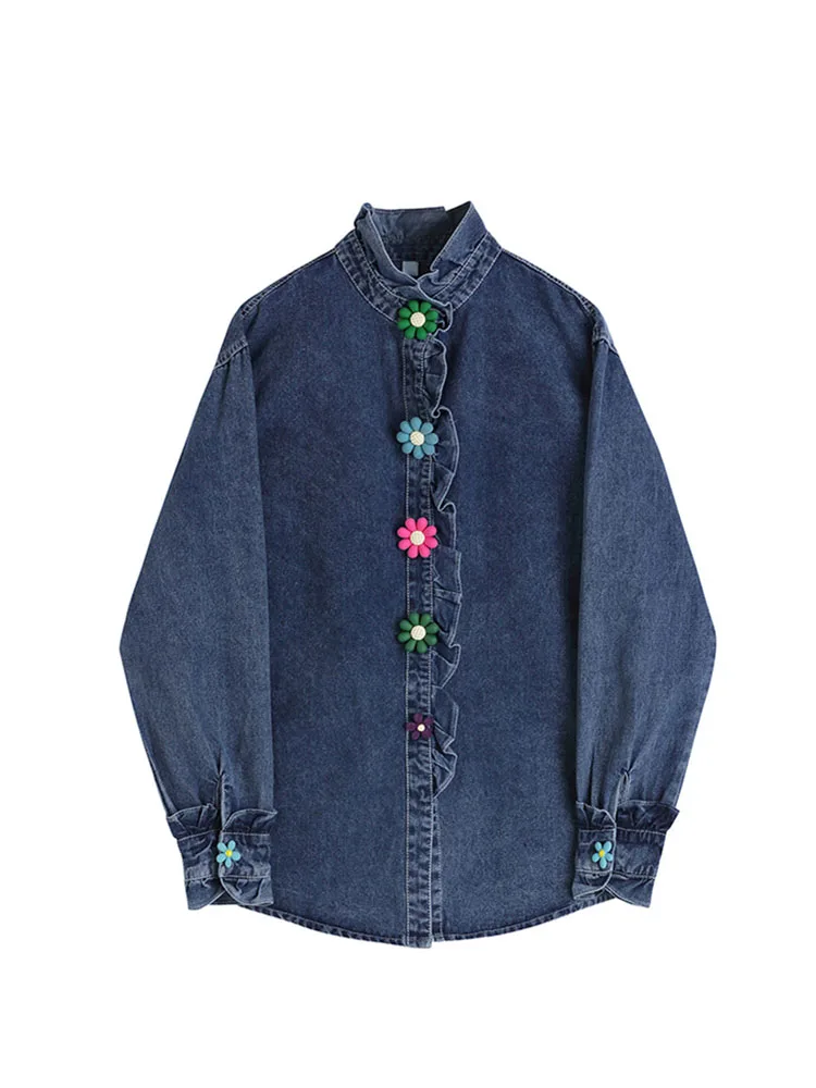 Vintage Blue Jean Denim Jacket Women Coat Stand Collar Female Outwear Tops 2022 Spring Korean Casual Floral Single Breasted New
Vintage Blue Jean Denim Jacket Women Coat Stand Collar Female Outwear Tops 2022 Spring Korean Casual Floral Single Breasted New
