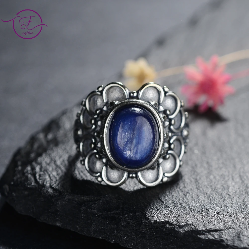 Natural Oval Kyanite Rings 925 Sterling Silver Rings for Women Flower Shaped Vintage Gemstone Ring Fine Jewelry Gift
Natural Oval Kyanite Rings 925 Sterling Silver Rings for Women Flower Shaped Vintage Gemstone Ring Fine Jewelry Gift