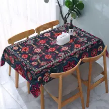 Rectangular Fitted Antique Bohemian Persian Embroidery Table Cloth Waterproof Tablecloth Table Cover Backed with Elastic Edge