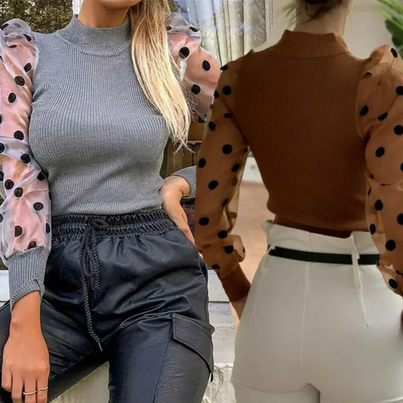 2022 new Turtleneck Knitted Polka Dot Puff Long Sleeve Blouse Women Mesh Sheer See-through Shirt Elegant Ladies Slim Tops
2022 new Turtleneck Knitted Polka Dot Puff Long Sleeve Blouse Women Mesh Sheer See-through Shirt Elegant Ladies Slim Tops