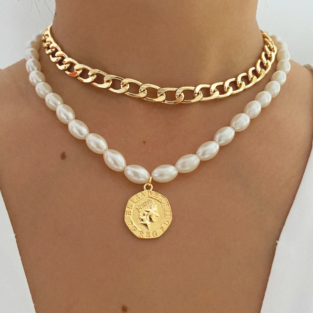 

Женское Ожерелье Goth в стиле барокко, винтажное многослойное ожерелье с кулоном из жемчуга и монет, ювелирные украшения в стиле панк, 2022