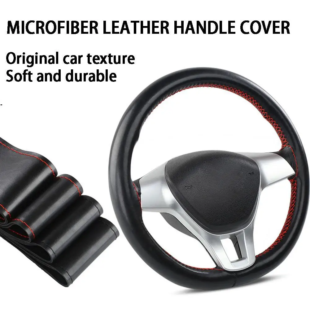 

New Hand Sewn Steering Wheel Cover Microfiber Leather Handle Cover With A Needle And A Bull Bar Thread Car Interior Accessories