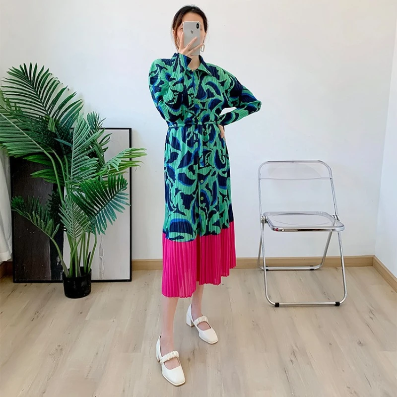 Miyake Pleated Dress For Women 45-75kg 2022 Summer New Printed Patchwork Turn Down Collar Long Sleeves Loose Stretch A-Line Midi
Miyake Pleated Dress For Women 45-75kg 2022 Summer New Printed Patchwork Turn Down Collar Long Sleeves Loose Stretch A-Line Midi