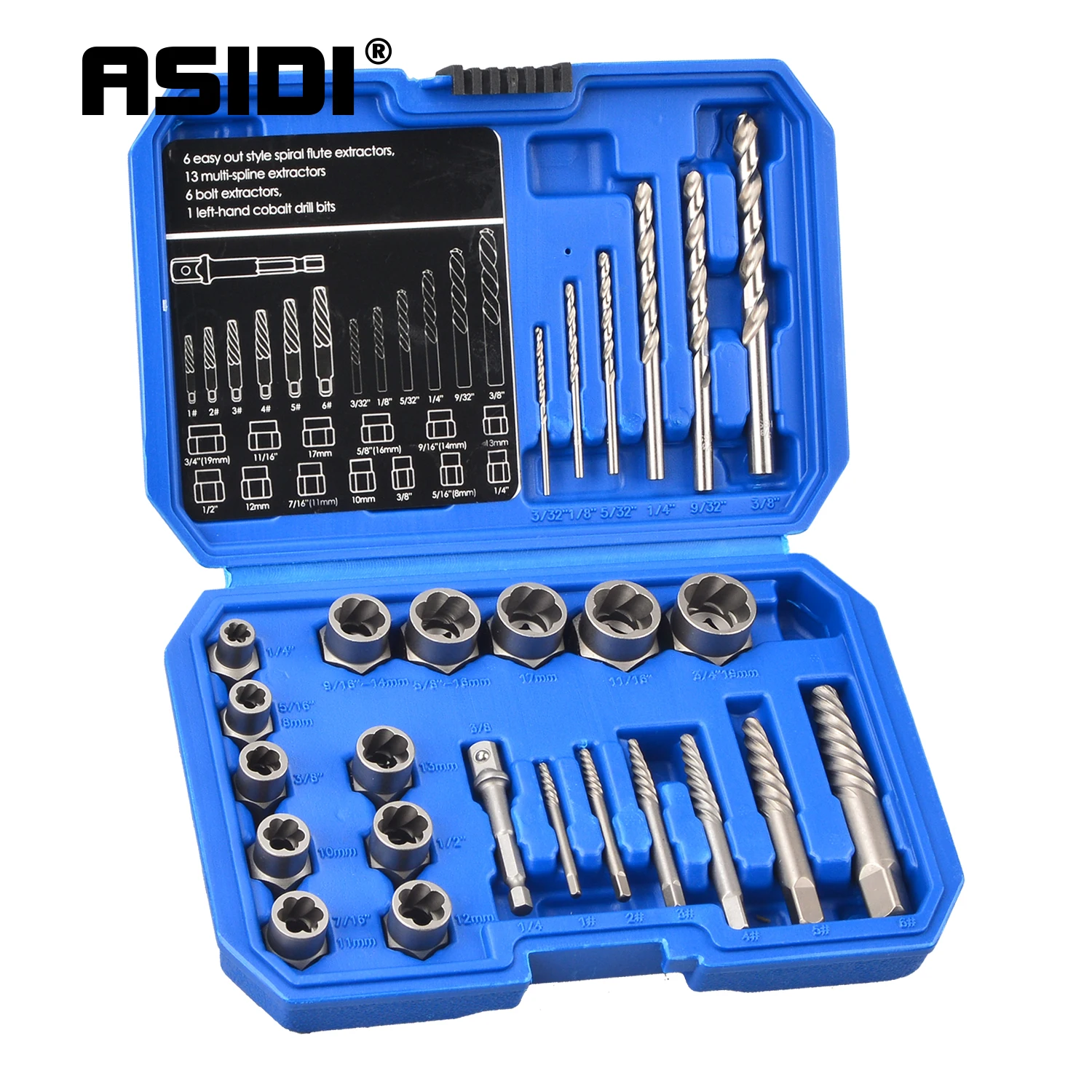 ASIDI For 26 PC Broken Lug Nut Extraction Screw&Bolt Extractor Set and Right Drill Bit Kit
ASIDI For 26 PC Broken Lug Nut Extraction Screw&Bolt Extractor Set and Right Drill Bit Kit