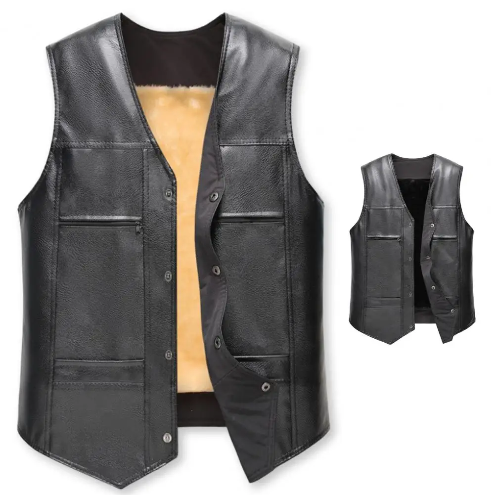 

Men Waistcoat Stylish Faux Leather Motorcycle Vests for Men Warm Sleek Single Breasted Jackets for Autumn Winter Men Vest