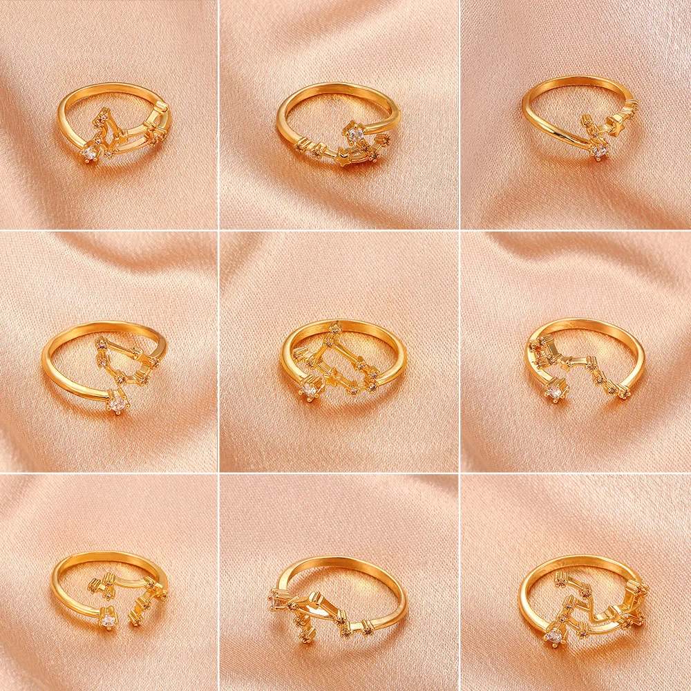 Simple 12 Constellation Ring Jewelry Creative Fashion Crystal Rings For Women Gold Color Geometric Zircon Ring Jewellery CF13
Simple 12 Constellation Ring Jewelry Creative Fashion Crystal Rings For Women Gold Color Geometric Zircon Ring Jewellery CF13