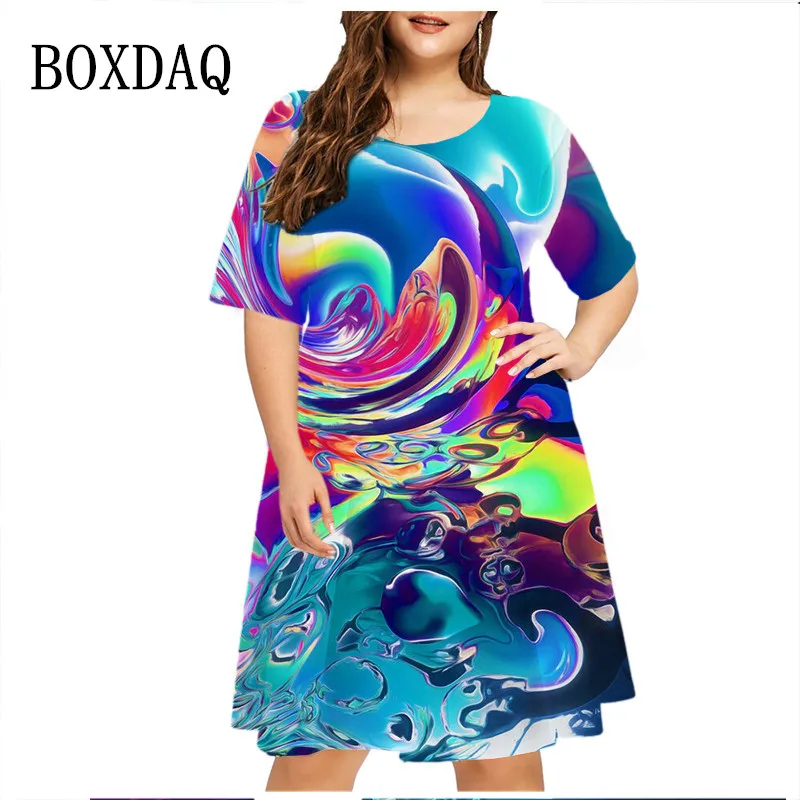 Gradient Painted Abstract Print Dress Women Plus Size Clothing 6XL Summer Fashion Street Casual Short Sleeve O-Neck Loose Dress
Gradient Painted Abstract Print Dress Women Plus Size Clothing 6XL Summer Fashion Street Casual Short Sleeve O-Neck Loose Dress