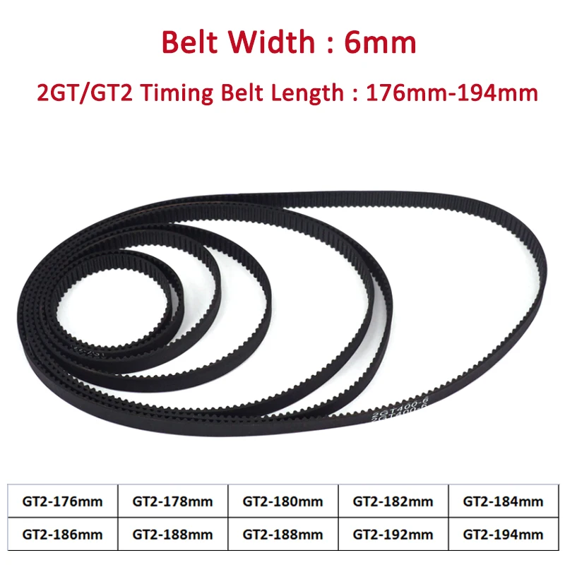 

1-10pcs 2GT/GT2 Timing Belt 176/178/180/182/184/186/188/190/192/194 Width 6mm 3D Printer Synchronous Belt Closed Loop Rubber