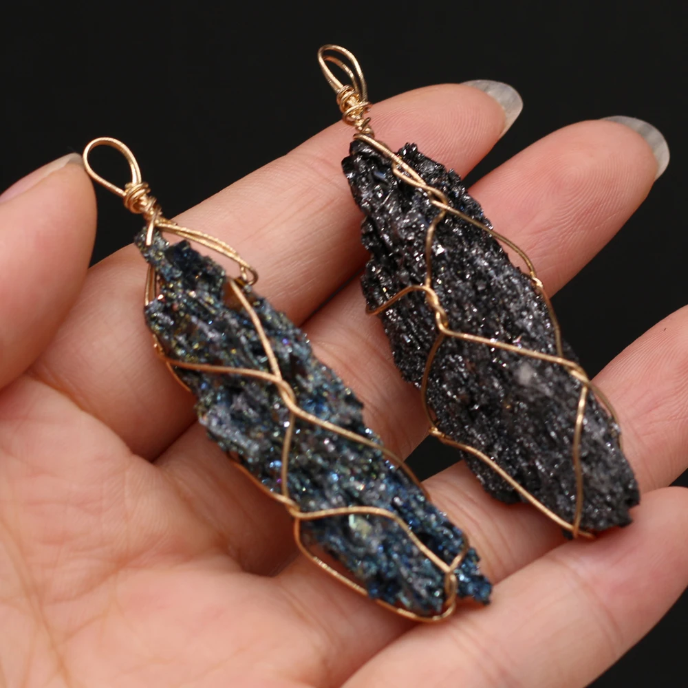 

Natural Stone Irregular Black Crystal Bud Winding Gold Pendant For Jewelry MakingDIY Necklace Earring Accessories Gem Charm Gift