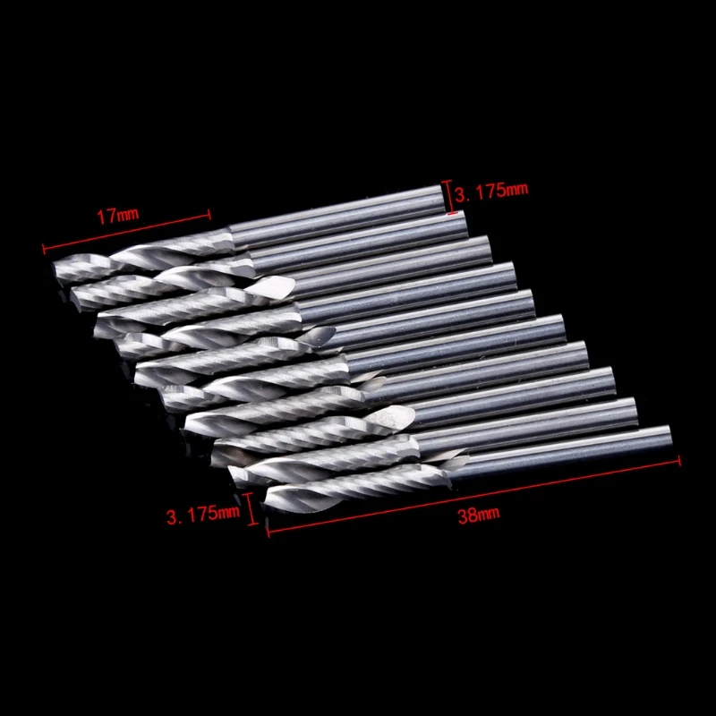 10 Pcs 1/8" Single Flute Carbide Spiral Flat Nose End Mill CNC Router Bits 17mm CEL
10 Pcs 1/8" Single Flute Carbide Spiral Flat Nose End Mill CNC Router Bits 17mm CEL