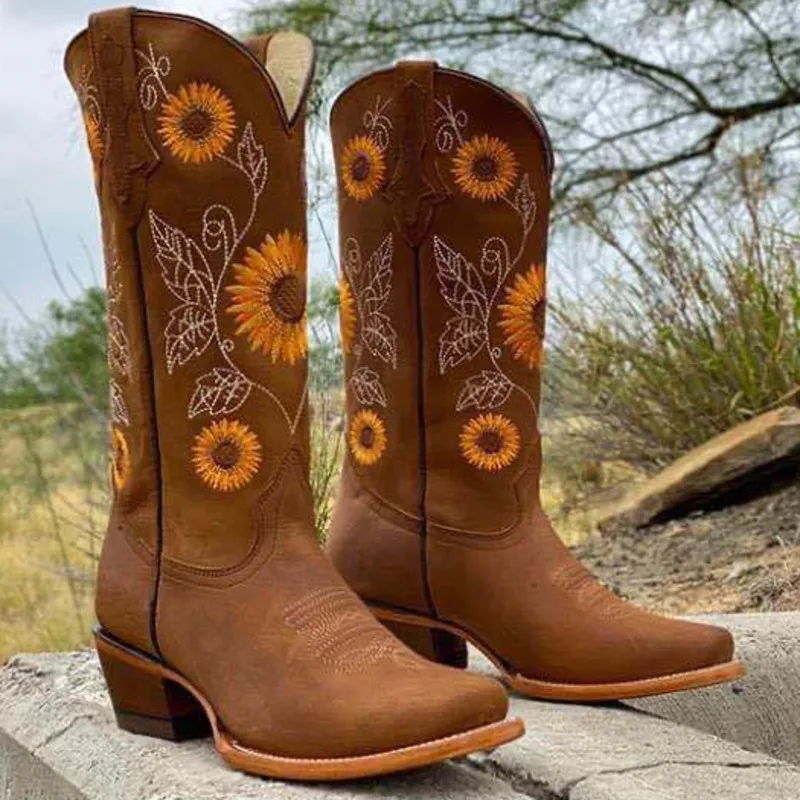 2022 Women Shoes Embroidered Cowboy Women's Boots Chunky Heels Pu Mid Calf Boots Fashion Slip-on Wedge Boots Female
2022 Women Shoes Embroidered Cowboy Women's Boots Chunky Heels Pu Mid Calf Boots Fashion Slip-on Wedge Boots Female
