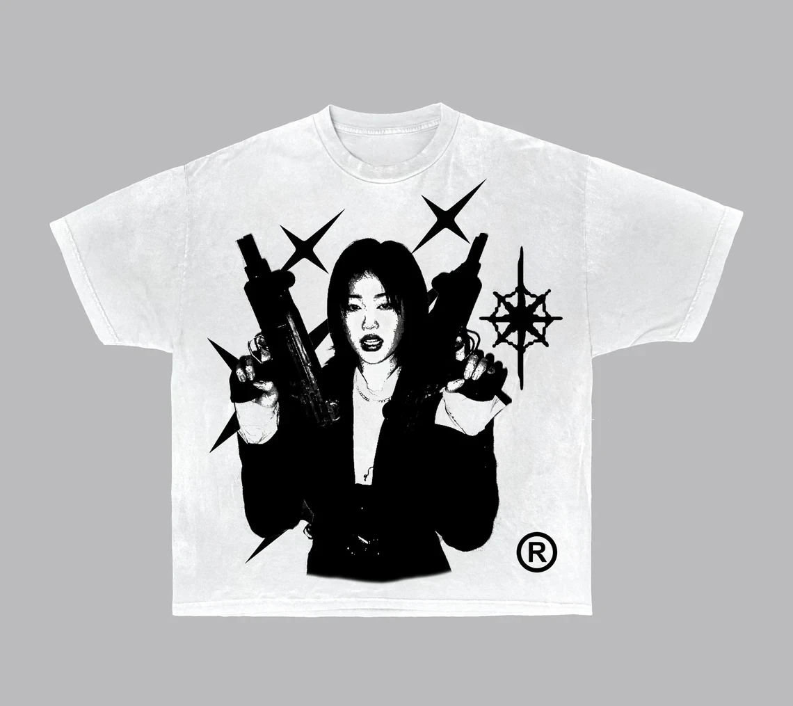 

Y2K Print Cool Girl Pattern Hight street Dark T-shirt Streetwear Punk Tee rock Goth Aesthetic Trash emo American hip hop Tops