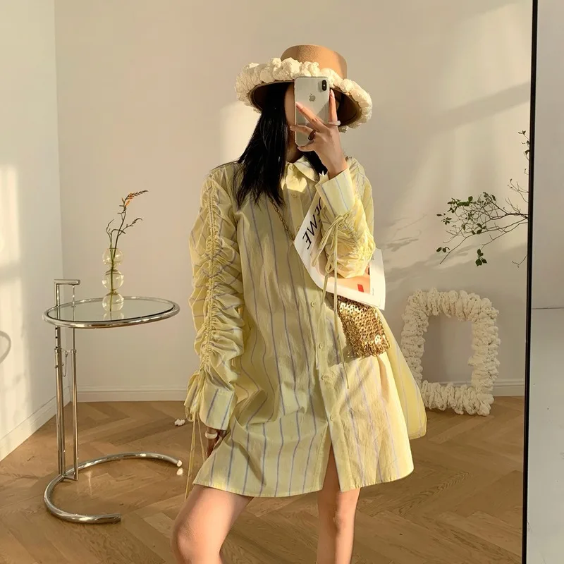 2021 Spring and Autumn Fashion New Pleated Sleeve Salt Striped Skirt Mid-length Women's T-shirt Oversized T-shirt Y2k Aesthetic
2021 Spring and Autumn Fashion New Pleated Sleeve Salt Striped Skirt Mid-length Women's T-shirt Oversized T-shirt Y2k Aesthetic