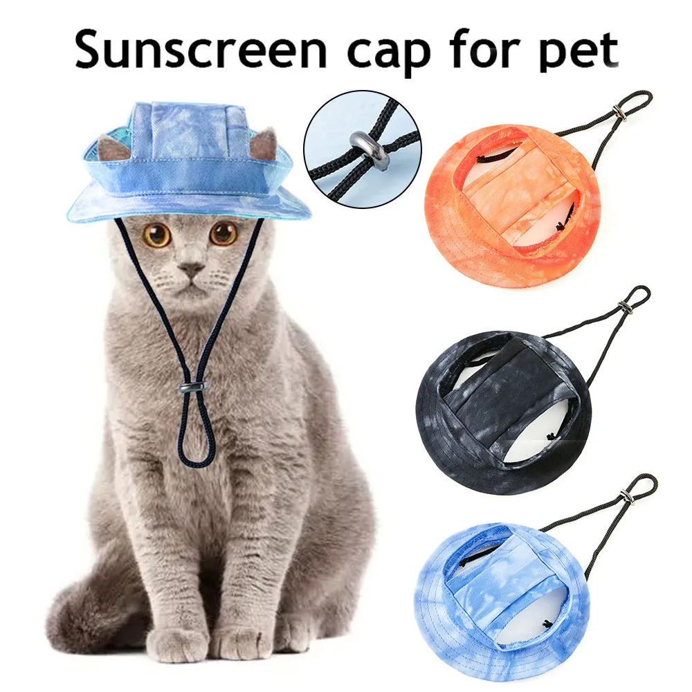 

Summer Pets Dog Hat Round Brim Dogs Cap With Ear Holes For Puppy Pet Grooming Dress Up Hat Outdoor Porous Sun Cap Bonnet Visor