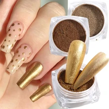 Metallic Gold Nails Glitter Powders Shiny Chroming Mirror Magic Dust Pigment New Year Champagne Pink Manicure Decorations #XP01