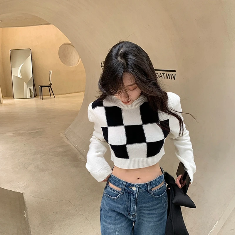 Checkerboard Tops for Women Cropped Sweater Knitted Printing Streetwear Femme Long Sleeve Clothes Women Fall Dropshipping
Checkerboard Tops for Women Cropped Sweater Knitted Printing Streetwear Femme Long Sleeve Clothes Women Fall Dropshipping