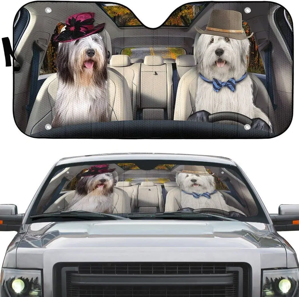 Old English Sheepdog Dog Happy Couple in Hat Left Hand Drive Car Sunshade, Old English Sheepdog Couple Driving On Highway Auto S
Old English Sheepdog Dog Happy Couple in Hat Left Hand Drive Car Sunshade, Old English Sheepdog Couple Driving On Highway Auto S