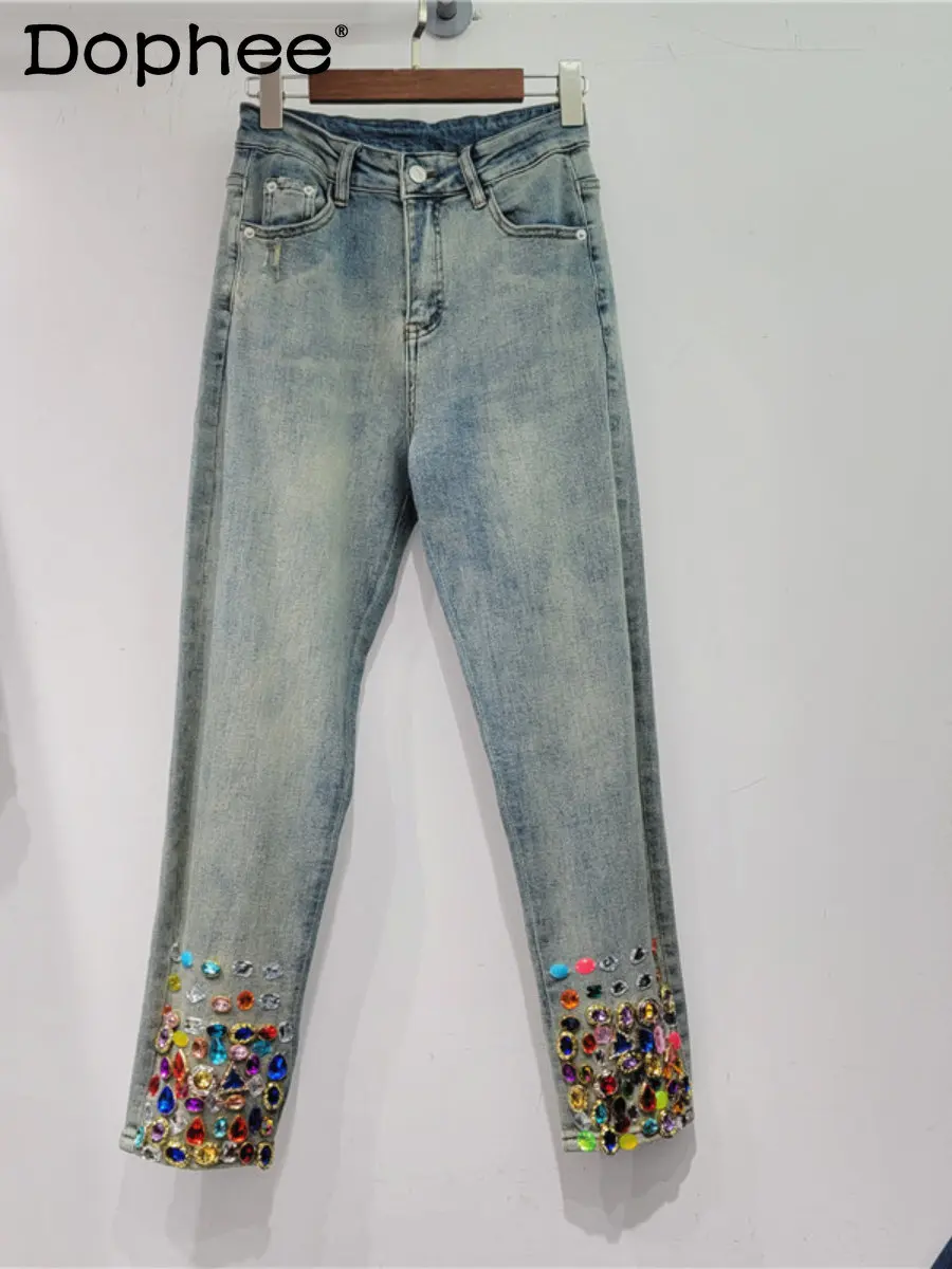 Exquisite Rhinestone Colorful Crystals Jeans Women's High Waist Slimming Stretch Cropped Denim Pants 2023 New Spring Pantalones
Exquisite Rhinestone Colorful Crystals Jeans Women's High Waist Slimming Stretch Cropped Denim Pants 2023 New Spring Pantalones
