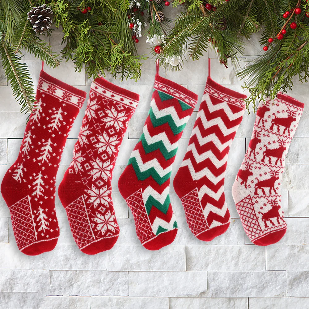 

Вязаные рождественские носки, рождественские украшения для дома 2023, Подарочный мешок для конфет, подвеска для рождественской елки, новогодние украшения для комнаты
