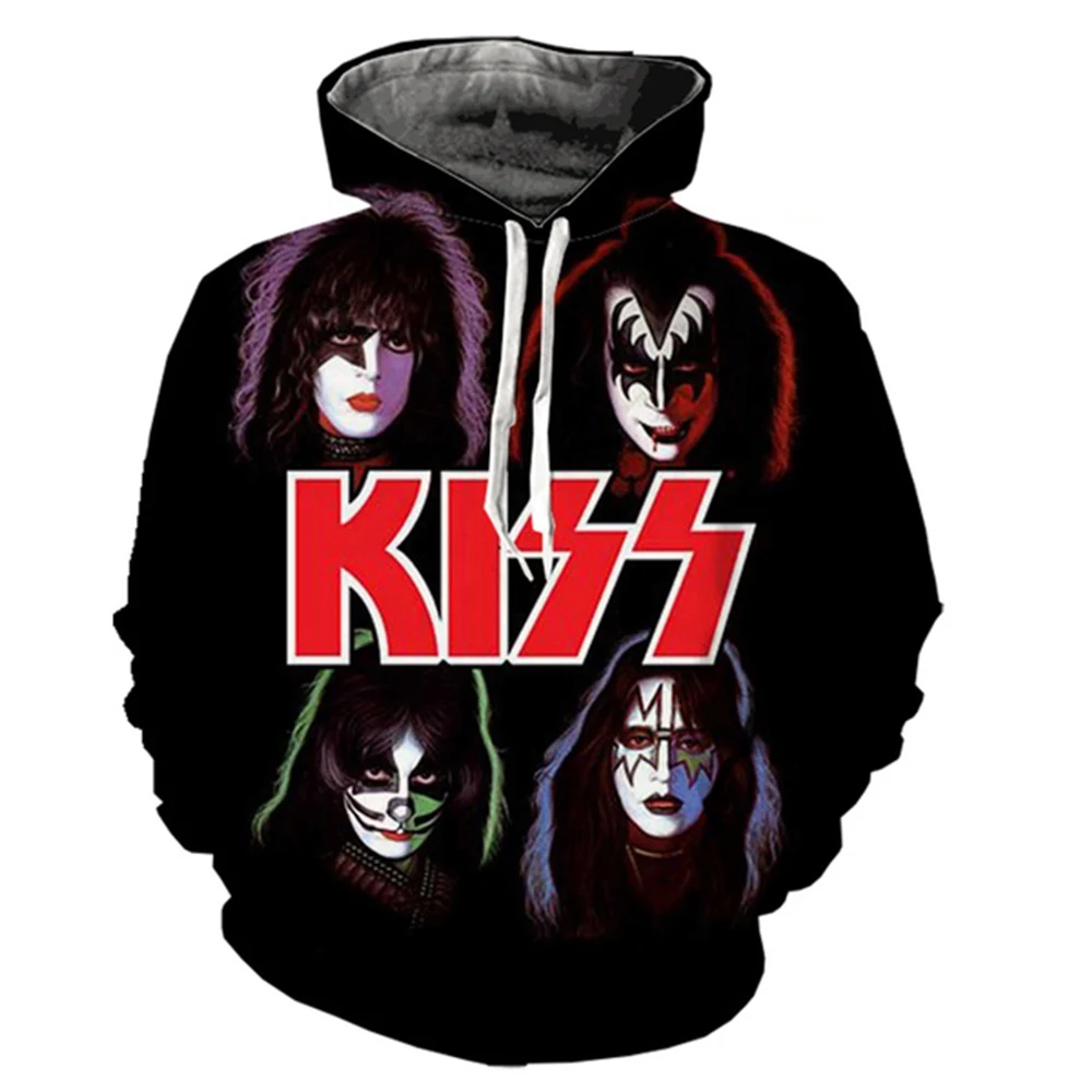 Толстовки с 3D принтом рок-группы Kiss для мужчин и женщин повседневные модные