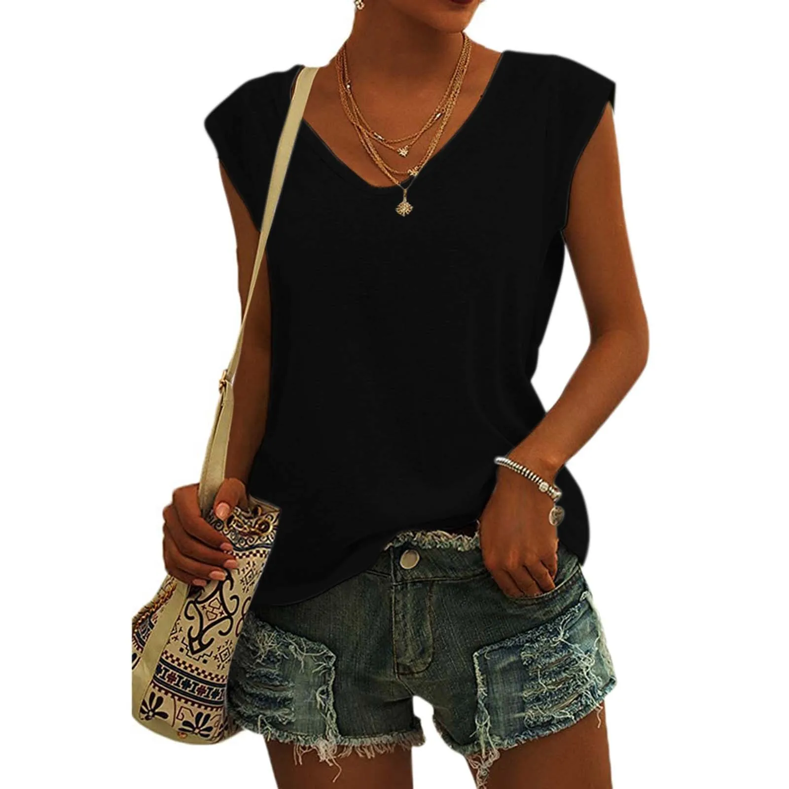

Womens Casual Solid Color Tank Top V-neck Loose Summer Basic Top 2023 Streetwear Female Vest