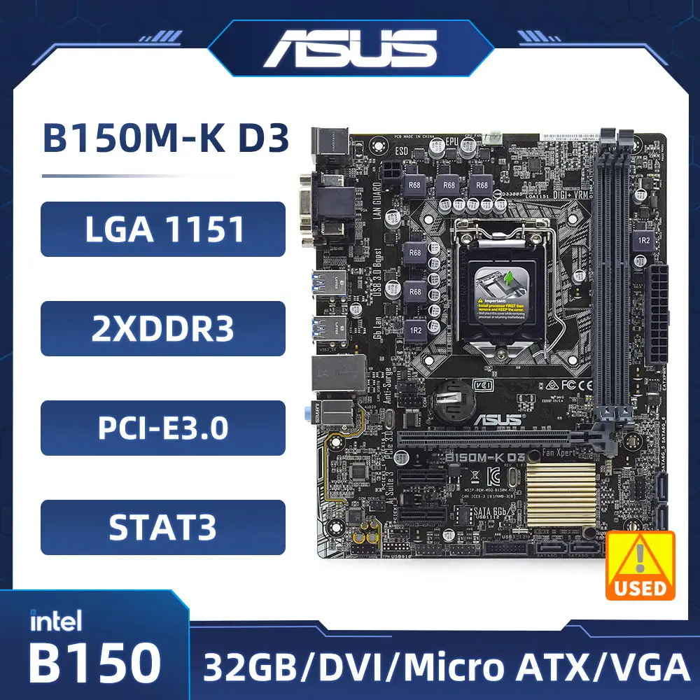 1151 Motherboard ASUS B150M-K D3 Motherboard Intel B150 DDR3 32GB PCI-E 3.0 6×SATA III USB3.0 Micro ATX For 6 Gen Core i7/i5/i3
1151 Motherboard ASUS B150M-K D3 Motherboard Intel B150 DDR3 32GB PCI-E 3.0 6×SATA III USB3.0 Micro ATX For 6 Gen Core i7/i5/i3