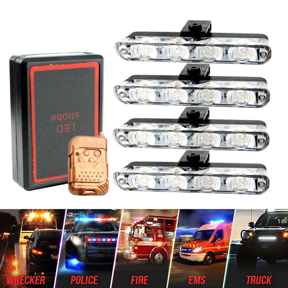 4x 4 LED Car Truck Emergency Strobe Light Wireless Remote Control Police Lights Flash Signal Warning Light Clip Type Grille Lamp
4x 4 LED Car Truck Emergency Strobe Light Wireless Remote Control Police Lights Flash Signal Warning Light Clip Type Grille Lamp