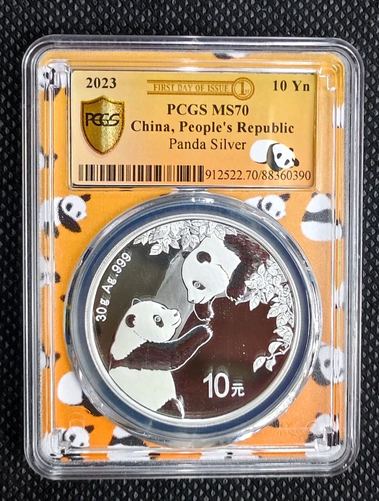 PCGS MS70 2023, Китай, 10 юаней, серебряная монета панды, 30 г, этикетка в первый день выпуска панды
PCGS MS70 2023, Китай, 10 юаней, серебряная монета панды, 30 г, этикетка в первый день выпуска панды