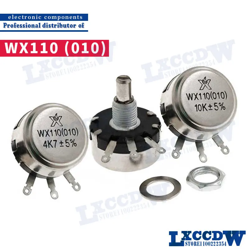 

5pcs WX110 (010) 6mm Round Metal Shaft Single Turn Wire resistor Wound Potentiometer 1k 2.2k 3.3k 4.7K 5.6k 6.8k 10k 22k ohm