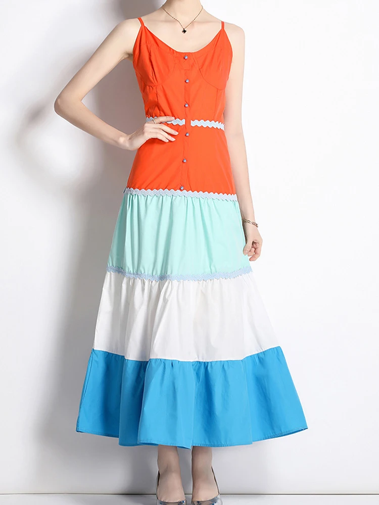 Casual Personality Contrast Color Patchwork Suspender Skirt Large Swing A-Line Dress 2023 New Korean Fashion Women'S Clothing
Casual Personality Contrast Color Patchwork Suspender Skirt Large Swing A-Line Dress 2023 New Korean Fashion Women'S Clothing