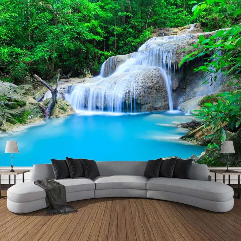 

Natural Forest Landscape Tapestry Jungle Waterfall Wall Hanging Bohemian Psychedelic Home Decoration Hippie Yoga Sheets Cloth