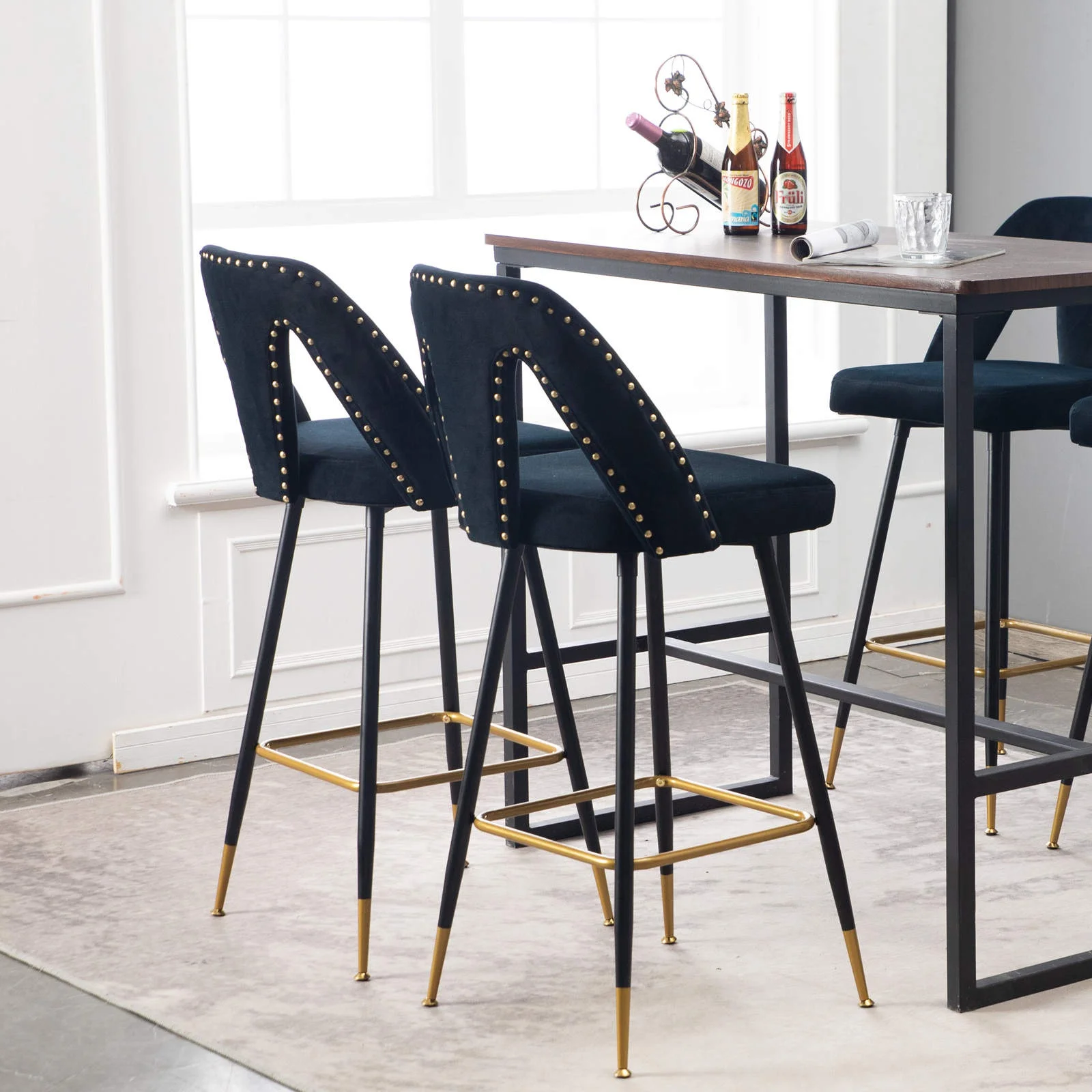 2Pcs Furniture Collection Modern Contemporary Velvet Upholstered 28" Bar Stools Nailheads Gold Tipped Black Metal Legs Black
2Pcs Furniture Collection Modern Contemporary Velvet Upholstered 28" Bar Stools Nailheads Gold Tipped Black Metal Legs Black