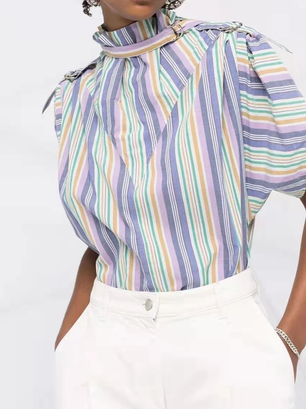 Color Striped Blouse Woman Summer Stand Neck Sleeveless Cotton Chic Blouses Shirts Femme Casual Chic Blusas Tops 2022
Color Striped Blouse Woman Summer Stand Neck Sleeveless Cotton Chic Blouses Shirts Femme Casual Chic Blusas Tops 2022