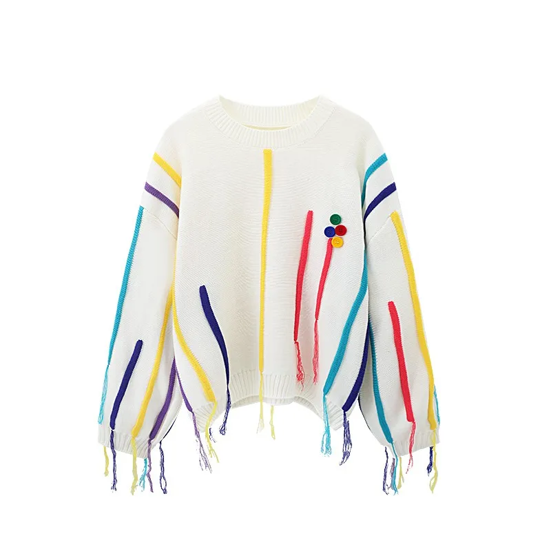 DAIZZE Winter Christmas Theme Atmosphere Colorful Tassel Sweater Stripe Round Neck Knit
DAIZZE Winter Christmas Theme Atmosphere Colorful Tassel Sweater Stripe Round Neck Knit