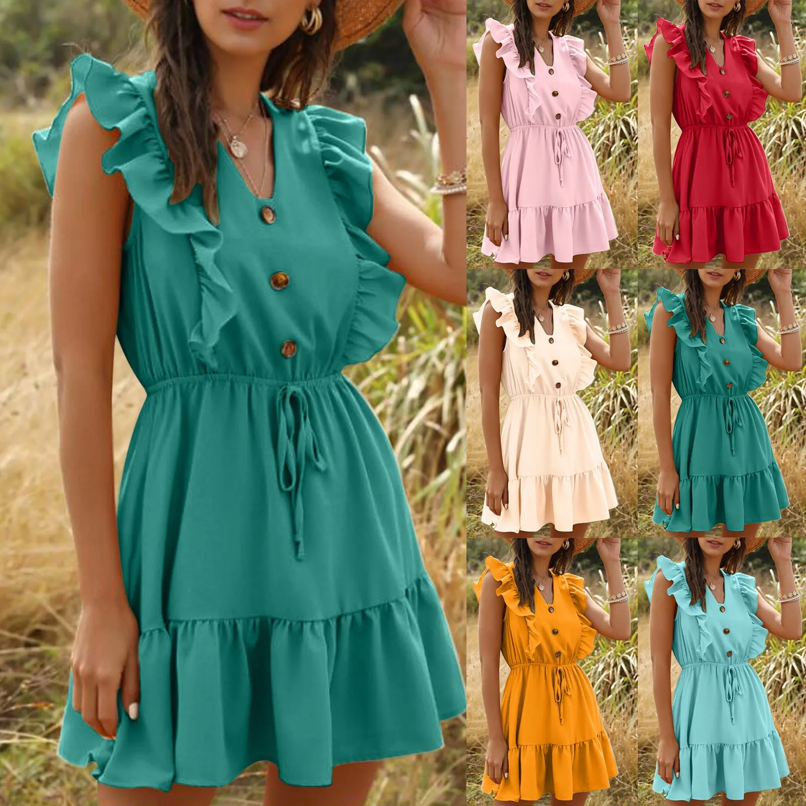 European And American Style Women'S Summer New Solid Color V Neck Bubble Lace Dress Linen Dresses For Women Casual Summer
European And American Style Women'S Summer New Solid Color V Neck Bubble Lace Dress Linen Dresses For Women Casual Summer