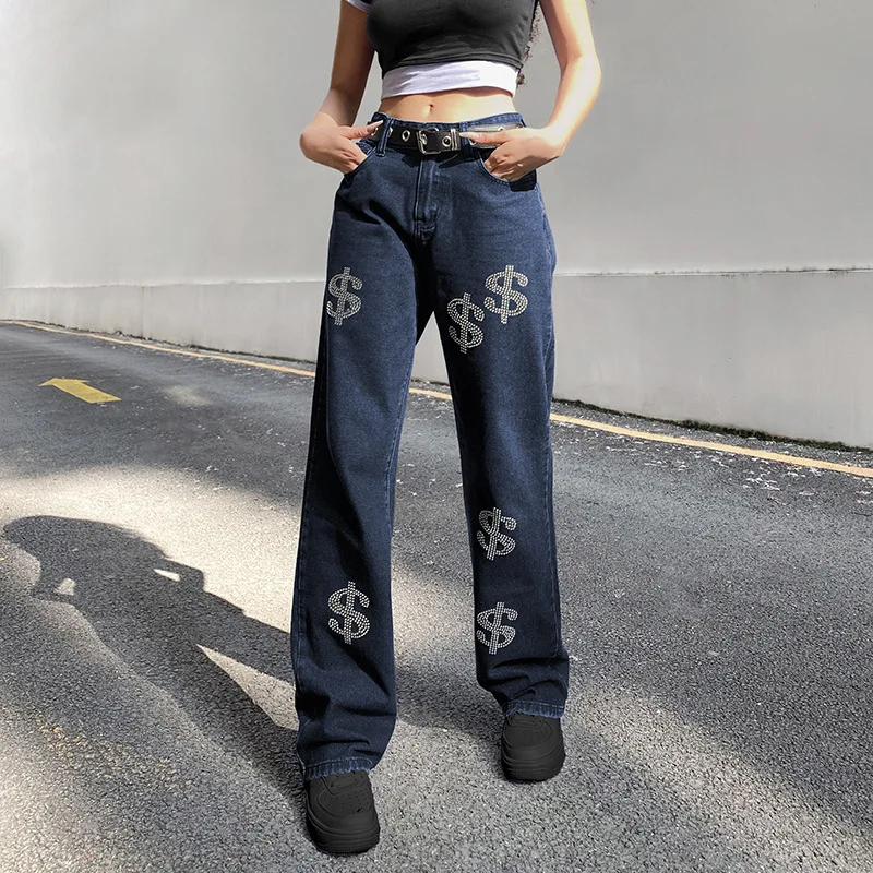 Streetwear Korean New Style Women's Pants Retro Black Dollar Hot Rhinestone High Waist Straight Jeans Draping Casual Pants
Streetwear Korean New Style Women's Pants Retro Black Dollar Hot Rhinestone High Waist Straight Jeans Draping Casual Pants