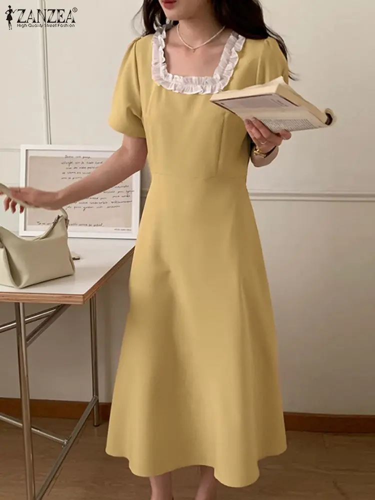 2023 Women's Elegant Solid Dress Fashion Short Sleeve Vestidos Summer Ruffle Midi Robe Femme Casual Square Collar Dresses
2023 Women's Elegant Solid Dress Fashion Short Sleeve Vestidos Summer Ruffle Midi Robe Femme Casual Square Collar Dresses