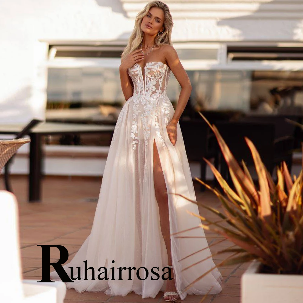 Ruhair Fancy Strapless Wedding Dresses For Mariages Appliques Formal Brides Sleeveless Chapel Train Customised Vestidos De Novia
Ruhair Fancy Strapless Wedding Dresses For Mariages Appliques Formal Brides Sleeveless Chapel Train Customised Vestidos De Novia