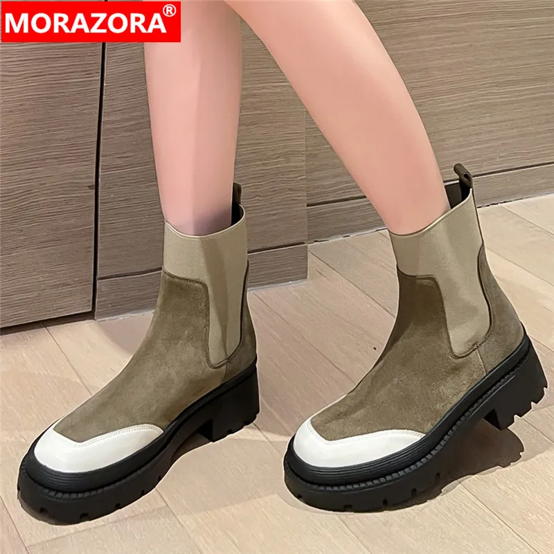 MORAZORA 2023 New Slip On Platform Ankle Boots Mixed Colors Thick Med Heels Shoes Fashion Ladies Cow Suede Women Boots
MORAZORA 2023 New Slip On Platform Ankle Boots Mixed Colors Thick Med Heels Shoes Fashion Ladies Cow Suede Women Boots