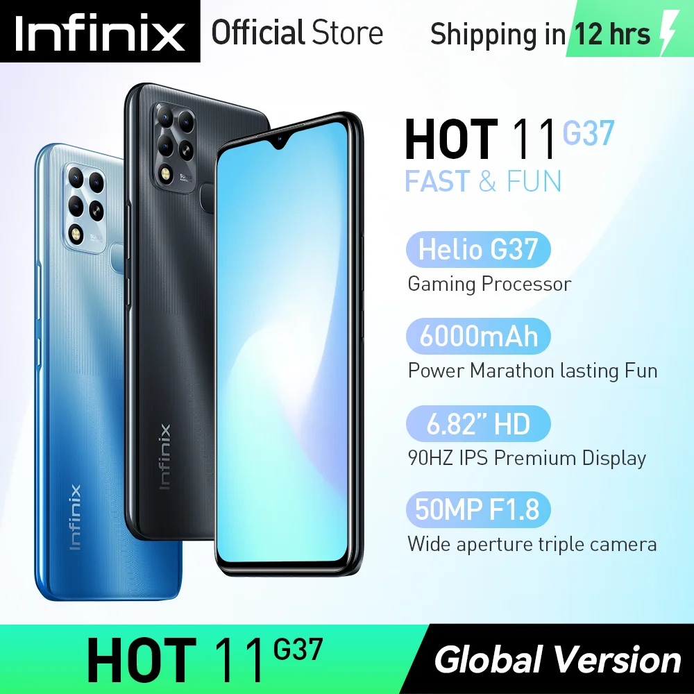 Infinix HOT 11 смартфон Helio G37 игровой процессор 6 "FHD + дисплей с точностью цвета |