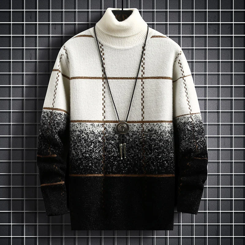 #4019 Tutleneck Sweater Men Slim Mohair Knitted Sweater Man Gradient Color Warm Plaid Pullover Warm Knitwear Sweater With Collar
#4019 Tutleneck Sweater Men Slim Mohair Knitted Sweater Man Gradient Color Warm Plaid Pullover Warm Knitwear Sweater With Collar