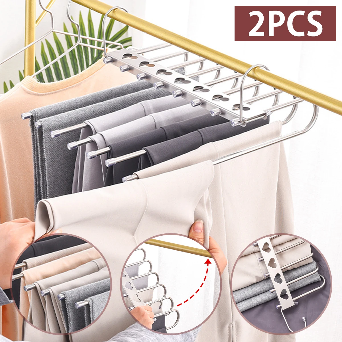 Pants Hanger 8 Layers Space Saving Trousers Hangers Stainless Steel Multiple Layers Clothes Hanger Non-Slip Closet Storage
Pants Hanger 8 Layers Space Saving Trousers Hangers Stainless Steel Multiple Layers Clothes Hanger Non-Slip Closet Storage