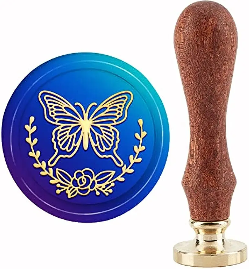 

1PC Butterfly Wax Seal Stamp Rose Sealing Wax Stamps Wreath 30mm Retro Vintage Removable Brass Stamp Head with Wood Handle